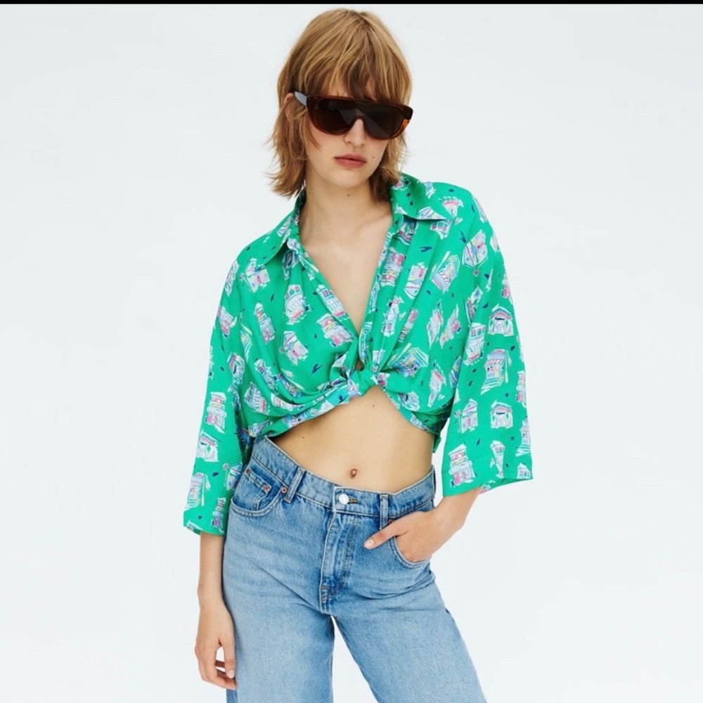 Zara knotted satin print top. BRAND NEW!